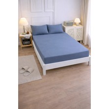 Lila Moon Indigo Renkli Pamuklu Ranforce Kumaştan Tek / Çift Kişilik Fitted Lastikli Çarşaf Takımı