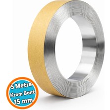 Nzb Krom Renk Dekoratif Bant (1 Adet) 5mt x 15MM Ahşap Mobilya Duvar Fayans Dekoratif Metalik Bant