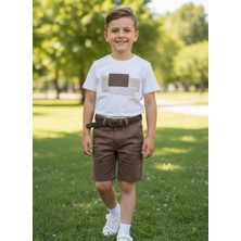 Ugly Duck 3-8 Yaş Arası Aplike T-Shırt Gabardin Şortlu Takım - Bej-Kahve