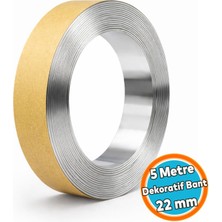 Nzb Krom Renk Dekoratif Bant (1 Adet) 5mt x 22MM Ahşap Mobilya Duvar Fayans Dekoratif Metalik Bant