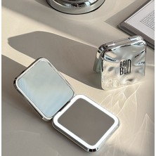 Gaman Mini Beyaz Ledli Makyaj Aynası - Taşınabilir Dim Ayarlı- Gümüş Kaplı Ayna -Type C Şarjli