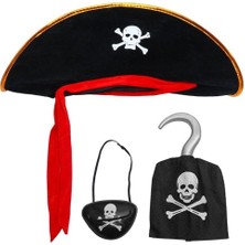 Store Mania Ieg™ Kadife Kaptan Jack Korsan Şapkası Korsan Eli ve Korsan Göz Maskesi Çocuk Boy