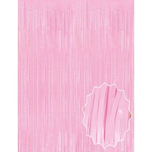 Soft Pembe Püsküllü Kapı Perdesi - Parti, Baby Shower, Cinsiyet Partisi 1x2 M Nemere
