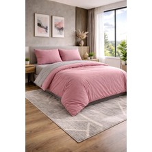 Homenup 90X190 Tek Kişilik Nevresim Takımı Lastikli Çarşaf Çift Yön Pembe-Gri