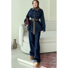 Molly Nelly Kadın Yaka ve Kuşağı Renkli Kot Takım