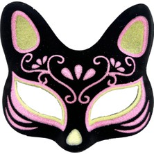 Luz&pos Siyah Renk Süet Kaplama Üzeri Sarı Pembe Simli Kedi Maskesi 17X14 cm