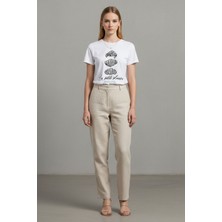 Lupinn Kadın Beyaz Baskılı Basic Tişört – Bisiklet Yaka Kısa Kollu Pamuklu Rahat Kesim Günlük Tişört, T-Shirt