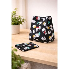 Pitaya Sanat Kurukafa / Skull Desenli Pamuklu Kumaş Çanta ve Cüzdan Seti – Unisex Günlük Kullanım