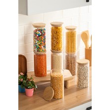 Porsima 417 8li 1300 ml Bambu Vakumlu Kapaklı Cam Kavanoz Seti Saklama Kabı 10X20CM