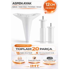 İmt Aksesuar Aspen 12 cm Beyaz 20 Adet Mobilya Ayağı Robot Süpürgeye Uyumlu Koltuk Tv Ünitesi Konsol Dolap Ayağı