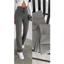 Gugus Kadın Bol Paça Içi Polarlı Fitilli Pantolon Içi Wide Leg Eşofman Altı Haki