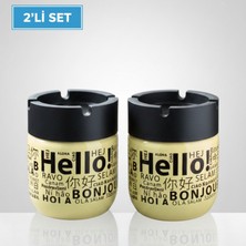 LE Paris 2'li Set Kokusuz Küllük - Dumansız, Rüzgar Önleyici Kapaklı Dekoratif Cam Küllük Hello Baskılı