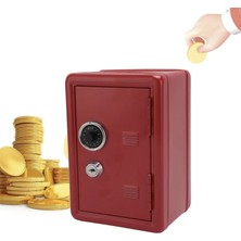 Kilitli Kasa Kumbara Anahtarlı Metal Para Kasası Metal Kasa Kumbara Bordo