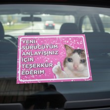 iThink Yeni Sürücü Yazısı Araba Cam Aksesuarı Kedi Figürlü
