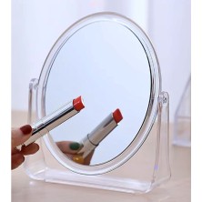 Gaman Çift Taraflı Makyaj Aynası 360° Dönen Şeffaf Oval Masa Üstü Ayna 18 cm