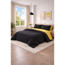 Homenup 90X190 Tek Kişilik Nevresim Takımı Lastikli Çarşaf Çift Yön Sarı-Siyah