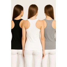 Gümüş Kadın Sporcu Atlet Pamuklu 3'lü Siyah-Beyaz-Gri Slim Fit Rahat Kesim