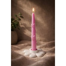 Şamdanlı Çiçek Detaylı Şam’dan Mum | El Yapımı Soya Wax