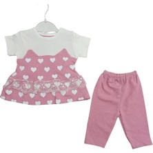 Pembe Kalp Desenli Dantel Detaylı Kız Bebek Taytlı 2’li Takım – Günlük Şık Kombin