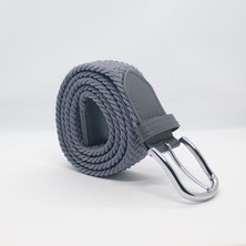Paşala Leather Erkek Örgülü Lastikli Kemer Gri 3.5 cm Esnek Yapı Klasik Spor Kullanıma Uygun Dayanıklı Tokalı