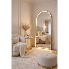 Todek Home Ayaklı Boy Aynası 70X180 cm - Gold Metal Kasa Ledli Işıklı Kemer Model Dekoratif Ayna