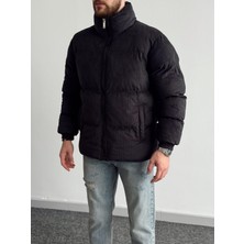 Erkek Marrakech Kalın Fitilli Oversize Kadife Şişme Mont-Siyah