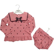 Bebesen Kız Bebek Takım -Külotlu Pudra Puantiyeli Fiyonklu(6-9-12-18 Ay)