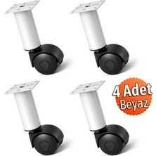 Badem10 Omaks 15 cm (4 Adet) Beyaz Metal Gövdeli Plastik Tekerlekli Mobilya Baza Sehpa Ayağı Seyyar Ayak