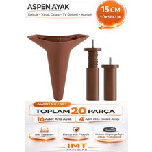 İmt Aksesuar Aspen 15 cm Ceviz 20 Adet Mobilya Ayağı Robot Süpürgeye Uyumlu Koltuk Tv Ünitesi Konsol Ayağı