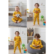 Taraftar Desenli Sarı-Lacivert Penye Pijama Pamuk