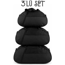 Kaff Siyah 3'lü Set D Valiz Önü Cepli Ayarlanabilir Omuz Askılı El Seyahat Spor Çantası