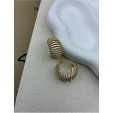 Hedef Bijuteri Gold Renk Zirkon Taşlı Kalın Yarım Halka Model Küpe
