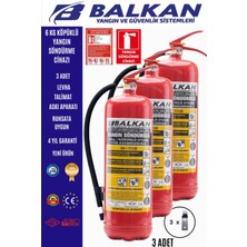 BALKAN YANGIN VE GÜVENLİK SİSTEMLERİ 6 kg Ruhsata Uygun 4yıl Köpüklü Yangın Tüpü 3 Adet Set(Talimat-Levha-Askı)