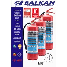 BALKAN YANGIN VE GÜVENLİK SİSTEMLERİ 6 kg Ruhsata Uygun 4 Yıl Tozlu Yangın Tüpü 3 Adet Set (Talimat-Levha-Askı)