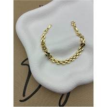 Hedef Bujiteri 14K Gold Renk Basıc Üç Sıra Oval Saat Kordon Bileklik CM106