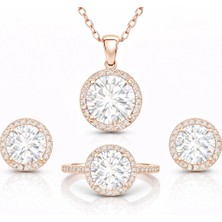 Gümüş Rose Yuvarlak Montür Tek Taş Set