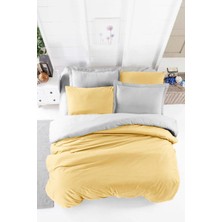 Mira Home Çift Kişilik Lastikli Çarşaflı Nevresim Takımı Pamuklu Four Season Hardal Gri