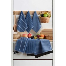 Mira Home 6 Lı Luna Naturel Mutfak Havlu Seti %100 Pamuklu 30X50 cm Lacivert