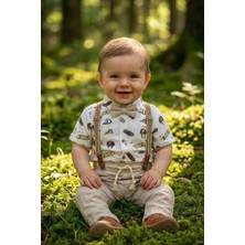 Cattackids %100 Pamuk Erkek Bebek Askılı Papyonlu Kaykay Desenli Gömlek ve Pantolon Takımı