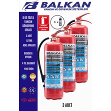 BALKAN YANGIN VE GÜVENLİK SİSTEMLERİ 6 kg Ruhsata Uygun 4 Yıl Tozlu Yangın Tüpü 3 Adet (Levha-Askı)