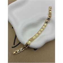 Hedef Bujiteri 14K Gold Renk Zirkon Taşlı Dikdörtgen Plaka Model Bileklik Cm3