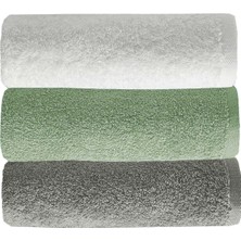 Mira Home 3 Lü Düz Renk El Yüz Havlu Seti %100 Pamuklu 50X90 cm Gri-Yeşil-Beyaz