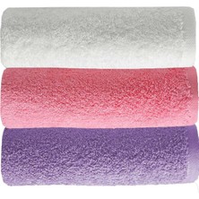 Mira Home 3 Lü Düz Renk El Yüz Havlu Seti %100 Pamuklu 50X90 cm Mor-Pembe-Beyaz
