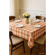 Mira Home Fiber Kareli Masa Örtüsü Sofra Bezi Ekose Desen 160X160 cm Turuncu