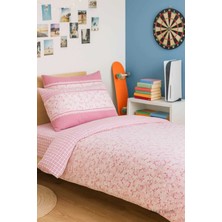 Mira Home Pembe Çiçek Desenli Pamuklu Tek Kişilik Nevresim Takımı