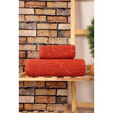 Mira Home 2 Parça Jakarlı Banyo Havlu Takımı Doku Desen Kiremit