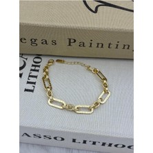 Hedef Bujiteri 14K Gold Renk Oval Zincir Detay Bileklik CM122
