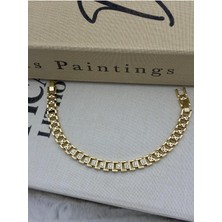 Hedef Bujiteri 14K Gold Renk Kare Zincir Zirkon Taşlı Bileklik CM55