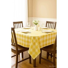Mira Home Fiber Kareli Masa Örtüsü Sofra Bezi Ekose Desen 160X160 cm Sarı