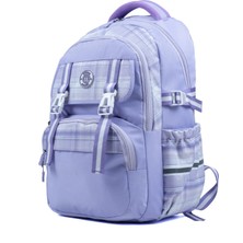 ProXbag Lila Kareli Okul Çantası 4 Bölmeli Ortopedik Sırt Destekli Su Geçirmez Ilkokul Ortaokul Sırt Çantası